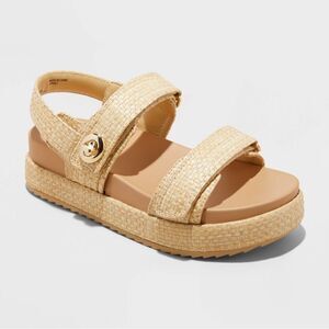 A New Day Tanner Double Band Platform Raffia Sandals Size 7 NWOB